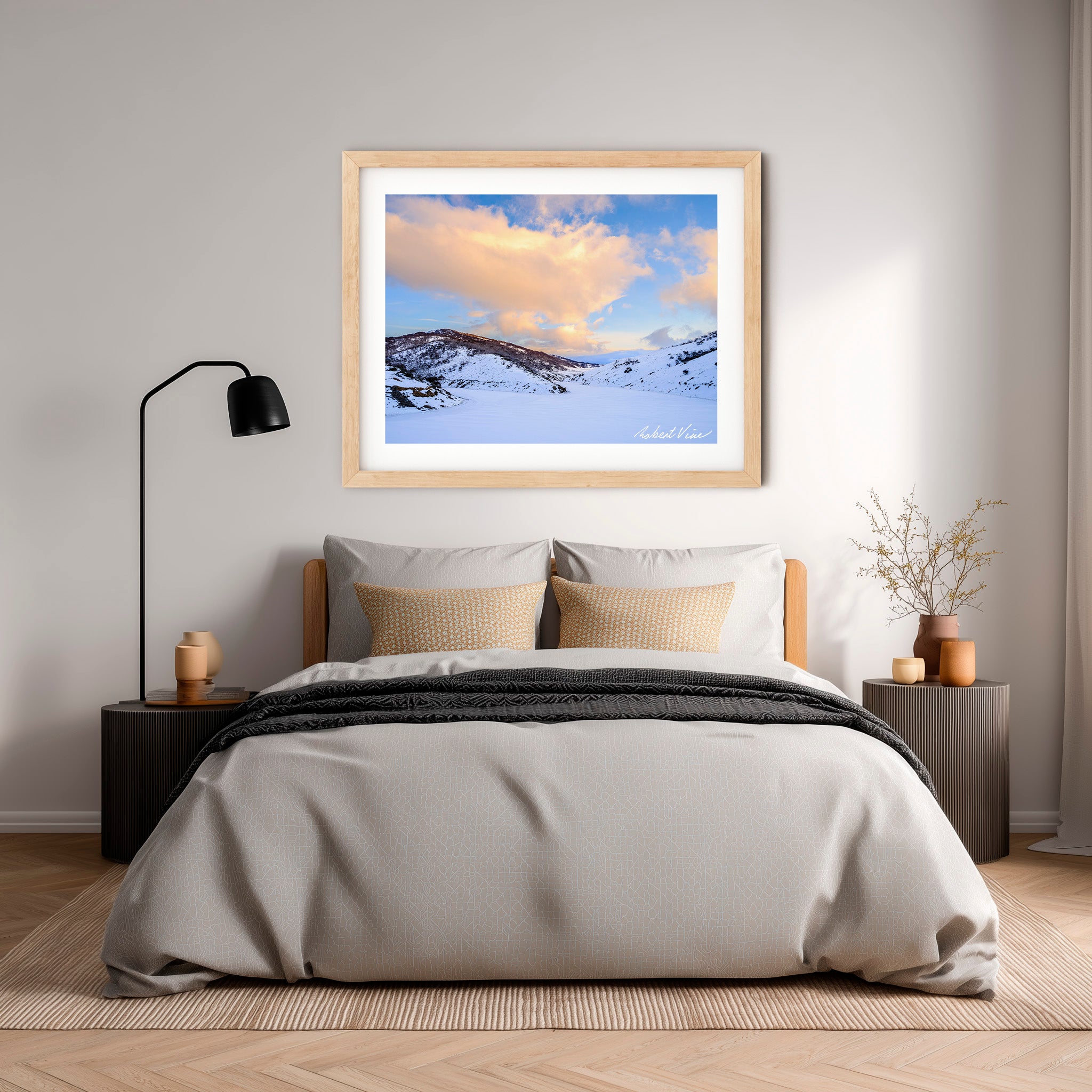 Sunset Over Guthega Snowfields – Snowy Mountains Landscape Art Print by Robert Vine