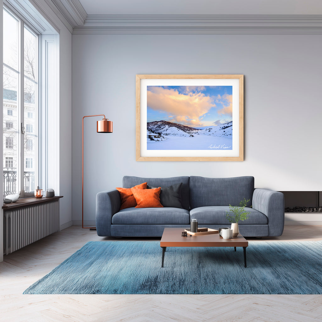 Sunset Over Guthega Snowfields – Snowy Mountains Landscape Art Print by Robert Vine