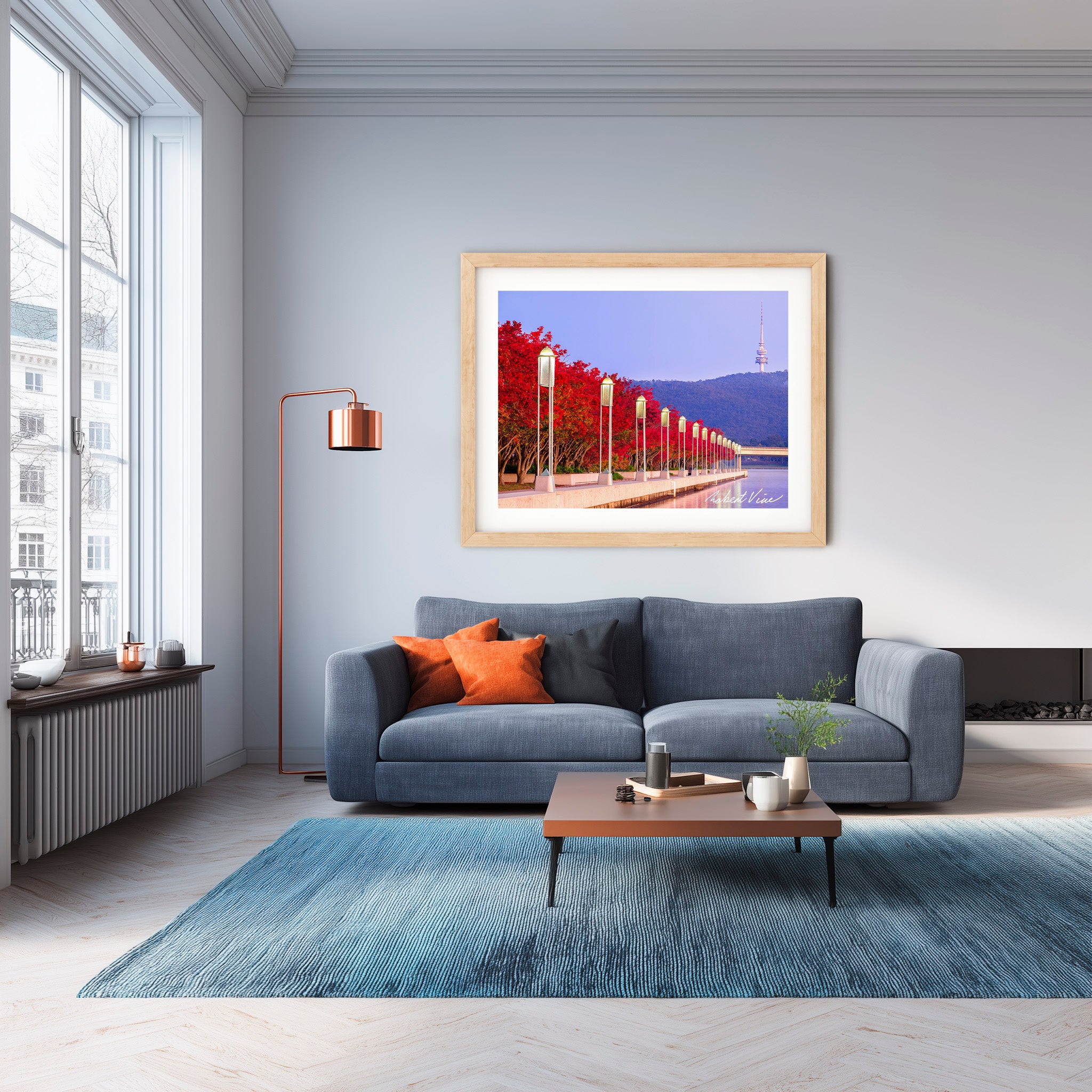 Autumn Colour at Lake Burley Griffin – Canberra Red Trees & Telstra Tower Fine Art Print by Robert Vine