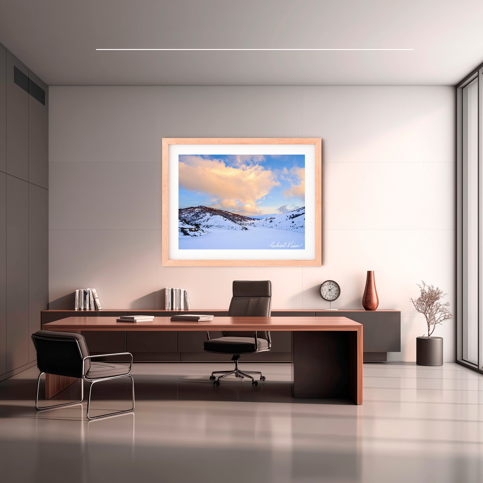 Sunset Over Guthega Snowfields – Snowy Mountains Landscape Art Print by Robert Vine