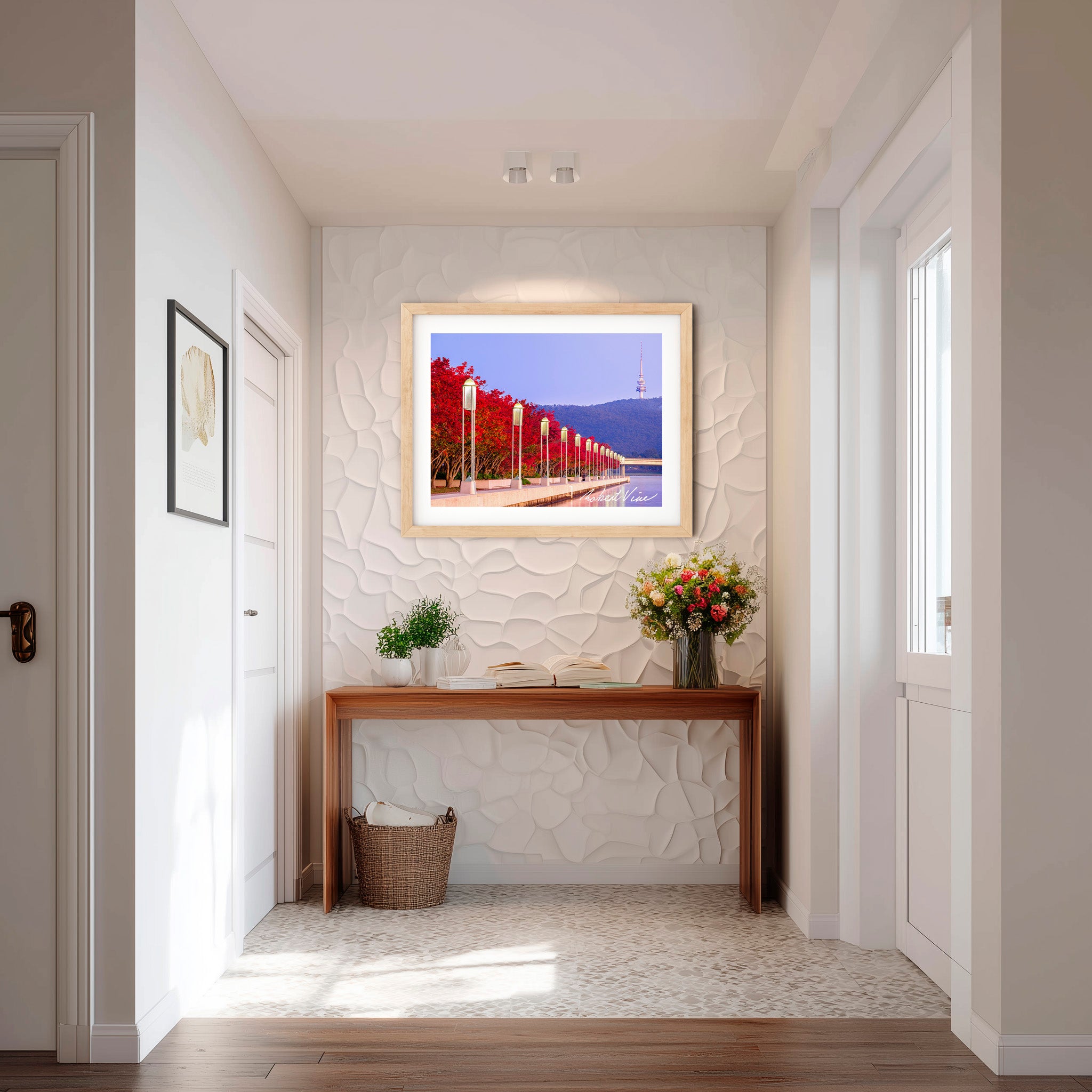 Autumn Colour at Lake Burley Griffin – Canberra Red Trees & Telstra Tower Fine Art Print by Robert Vine