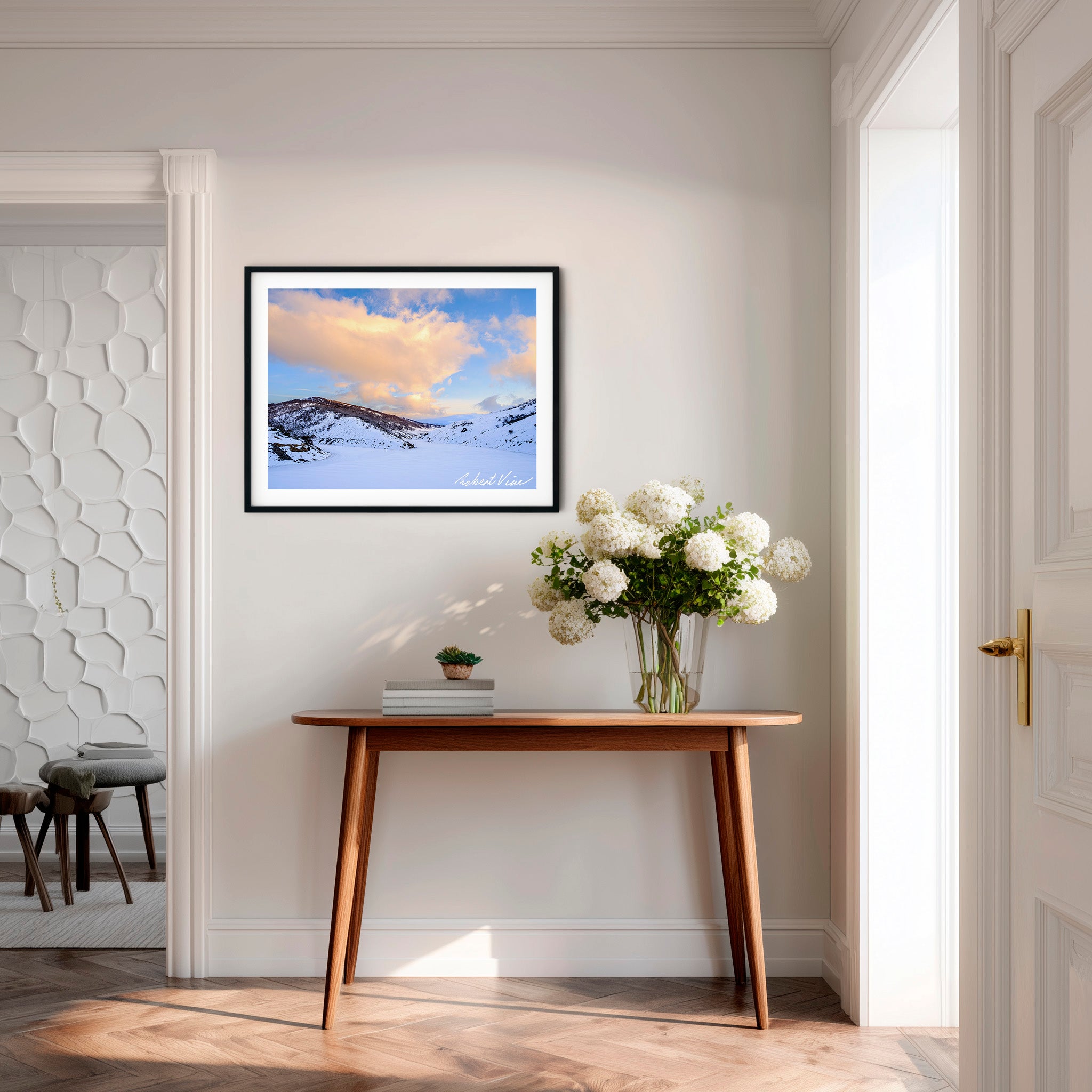 Sunset Over Guthega Snowfields – Snowy Mountains Landscape Art Print by Robert Vine