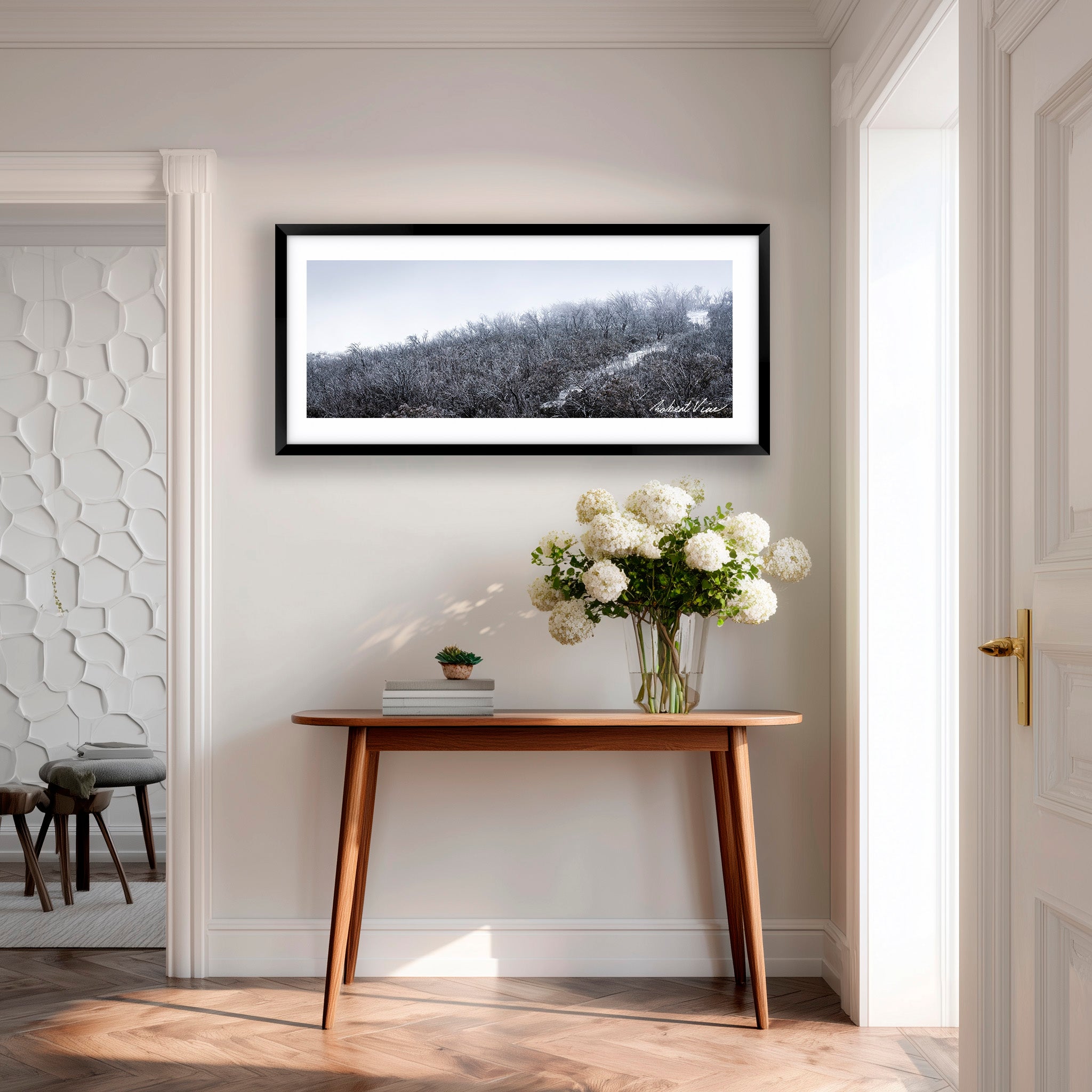Snowfall in the Bare Eucalypts – Mount Selwyn Landscape Art Print by Robert Vine