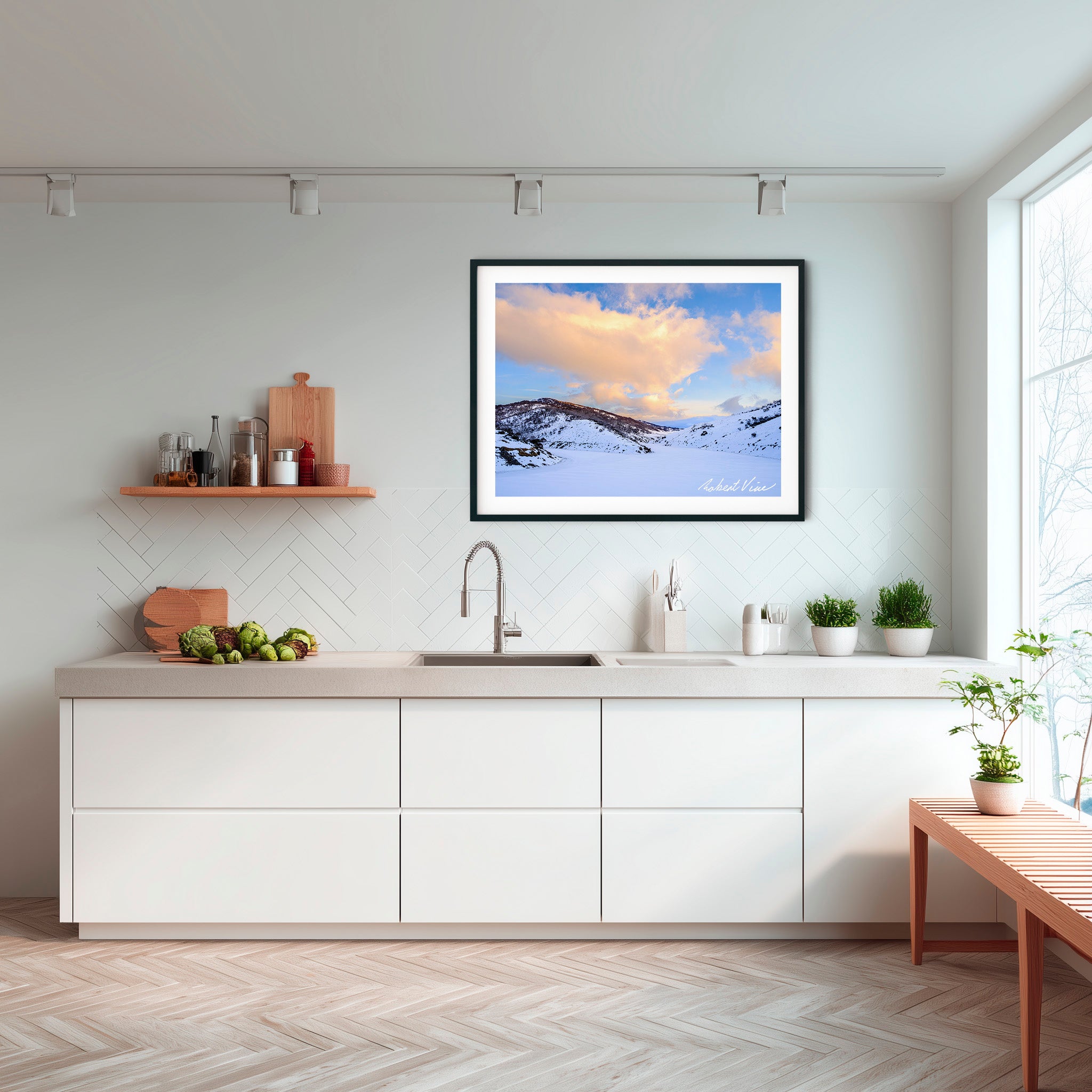 Sunset Over Guthega Snowfields – Snowy Mountains Landscape Art Print by Robert Vine