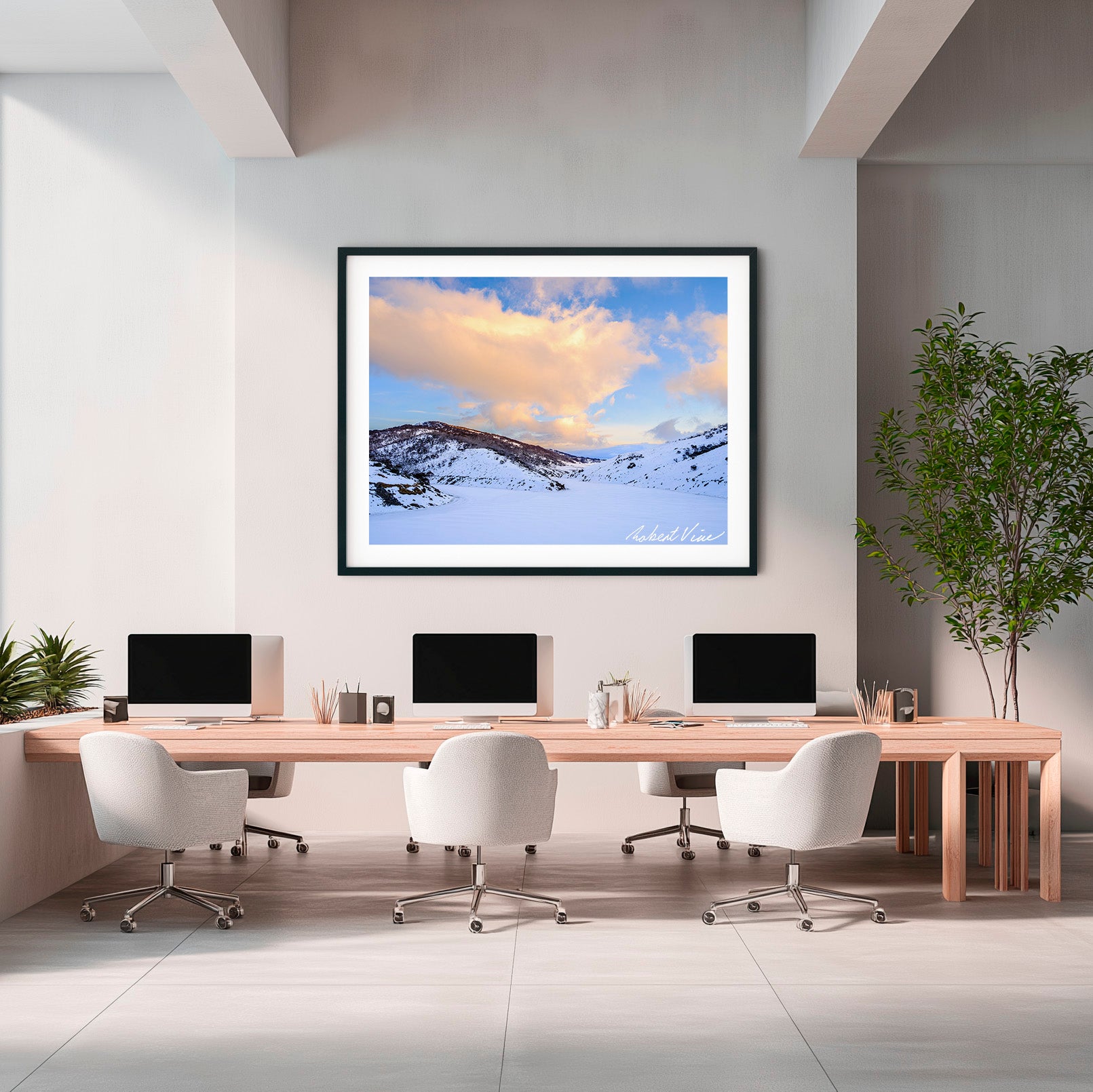 Sunset Over Guthega Snowfields – Snowy Mountains Landscape Art Print by Robert Vine