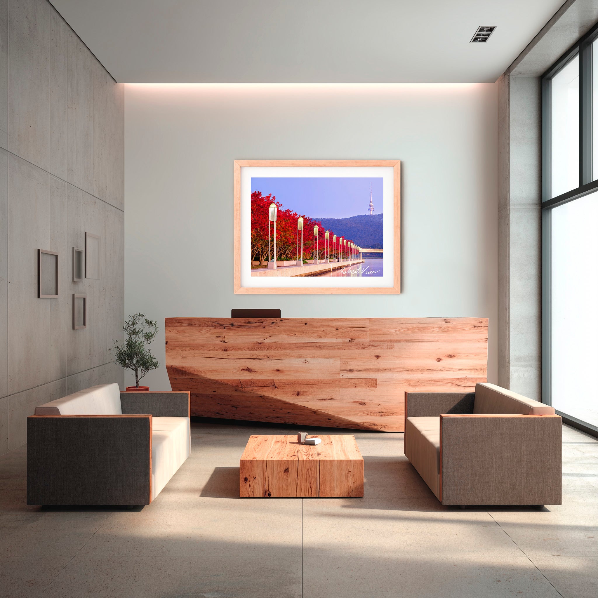 Autumn Colour at Lake Burley Griffin – Canberra Red Trees & Telstra Tower Fine Art Print by Robert Vine