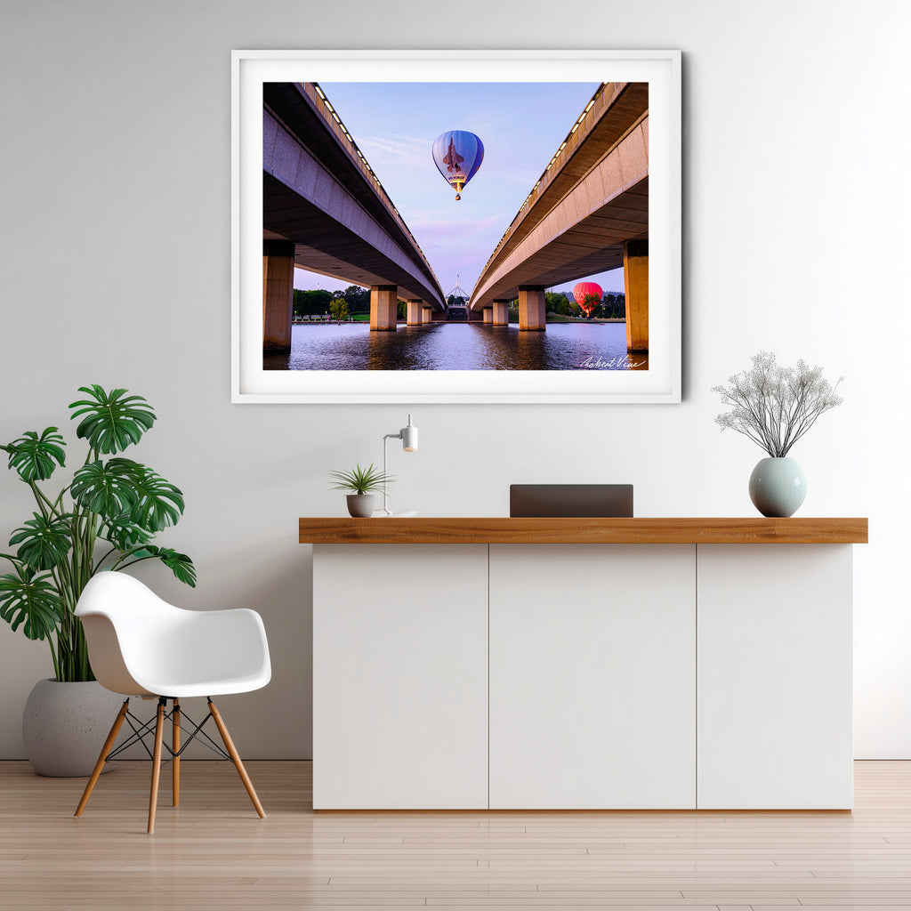 Air Force Balloon Over Commonwealth Avenue Bridge – Canberra | Limited Edition Framed Print