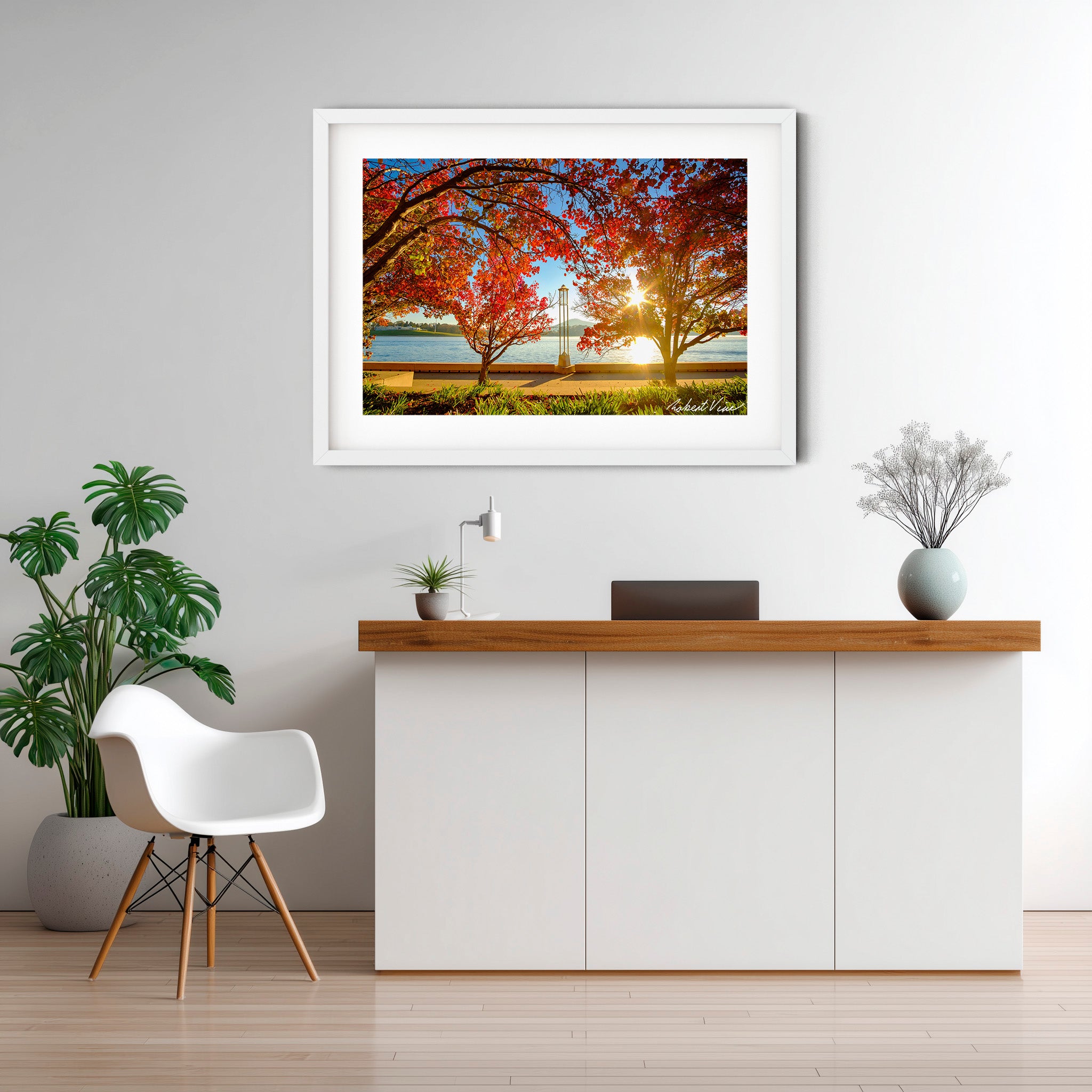 Autumn Glow over Lake Burley Griffin – Canberra Landscape Art Print by Robert Vine