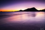 Limited edition framed print of Shoal Bay at dusk, Port Stephens by Robert Vine, with soft waves, glowing sky and silhouetted headlands
