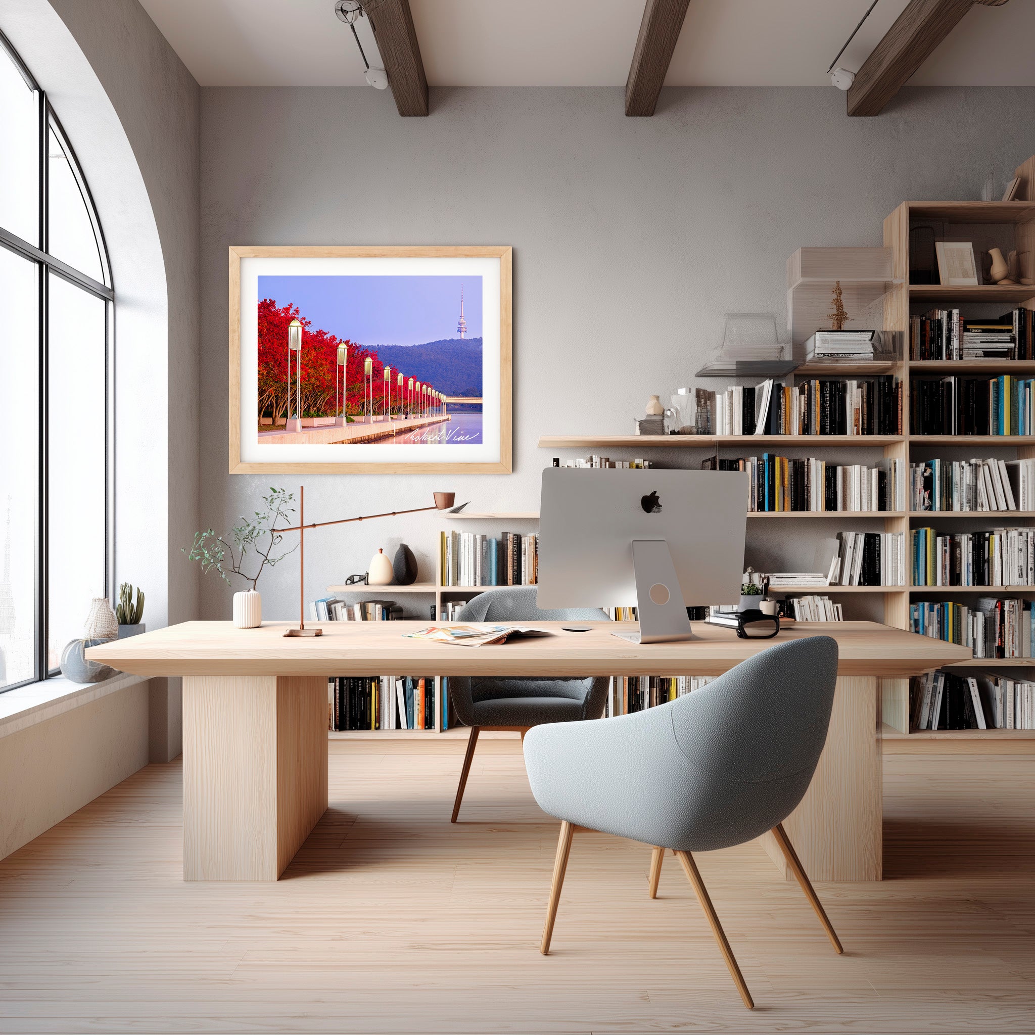 Autumn Colour at Lake Burley Griffin – Canberra Red Trees & Telstra Tower Fine Art Print by Robert Vine