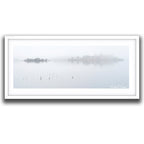 Framed print of Minimalist winter landscape of grasses and branches emerging from the still waters of Googong Dam on a foggy morning by Robert Vine.