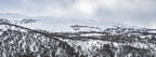 Panoramic winter landscape of snow-covered ridges and snow gums at Guthega in the Snowy Mountains, photographed by Australian landscape artist Robert Vine.